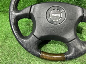 Руль MOMO темное дерево SUBARU LEGACY LANCASTER OEM 34311AE310 BHE BH9 BH5 2002 SILVER/GREY 1U2